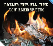 US DOLLAR HITS LOW AGAINST RISING EURO