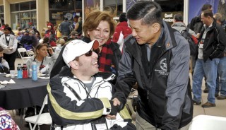 VA Secretary Eric K. Shinseki greets Alan Babin, U.S. Army veteran