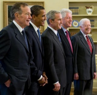 U.S. Presidents;  George H.W. Bush, Barack Obama, George W. Bush, Bill Clinton, Jimmy Carter