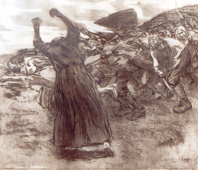 Kathe Kollwitz, Losbruch (Charge)