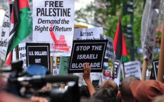 Protesters take to the streets in New York City one day after Israel's raid on the Freedom Flotilla.