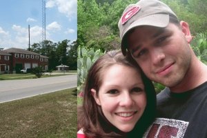 Left- The spot on McHugh Boulevard in Camp Lejeune where Bagosy shot himself... Right- Sgt. Tom Bagosy and Katie Bagosy