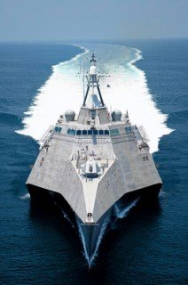The Littoral Combat Ship, produced by General Dynamics, underway during builder's trials.