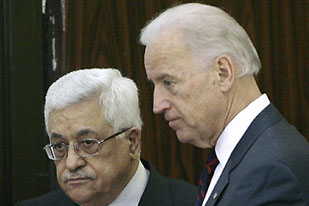 Palestinian President Mahmoud Abbas with U.S. Vice-President Joseph Biden earlier this past year