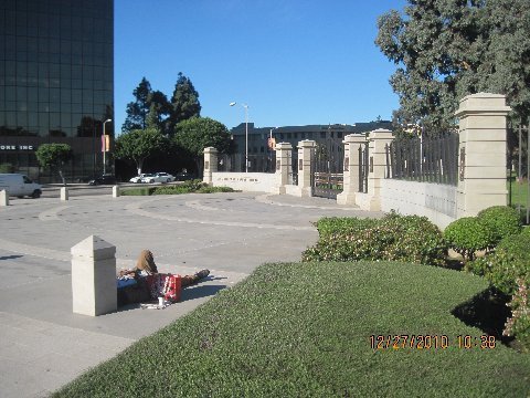 Homeless veterans sleep where they can, even outside the West LA VA Center where they often get fined. Photo: Robert Rosebrock