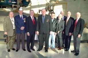 K Co Marines: (L-R) Dan Corcoran, Bill Hutton, Secretary Mabus, Ned Seath, Russell Barber , Stan Beach, Denis Thune, Dave Richwine, Ted Hopgood