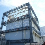 Fukushima Daiichi Tents Panel on right and really big tent poles to hide the destroyed reactors 110910_1(2)