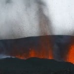 Lava spews out of a mountain on March 21