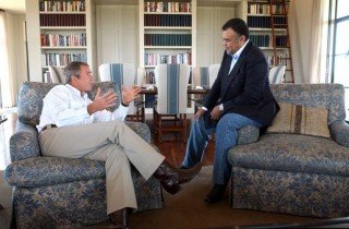 Saudi prince Bandar bin Sultan (Bandar Bush) meeting with former US President George Bush