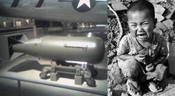 Little Boy and one of its Japanese victims