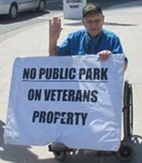 94-year old Aldo Dipre`, a disabled World War II Veteran, protests a public park on Veterans land, while Congressman Waxman’s letter to Secretary Shinseki essentially confirms Aldo’s message