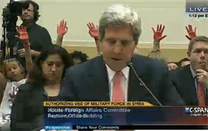 Red Hand Protesters at today's Hearing on Attacking Iraq! Opps! I mean Syria