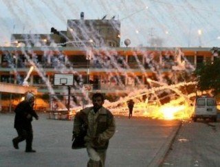 Israelis trying out their new phosphorous weapons on the UN compound