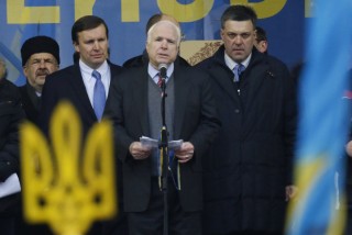 John McCain in Kiev's independence square with far-right opposition leaders - December 2013