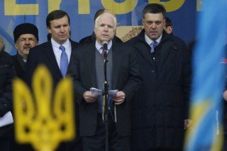 John McCain in Kiev's independence square with far-right opposition leaders - December 2013