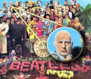 Aleister Crowley on the cover of the Beatles' Sergeant Pepper's Lonely Hearts Club Ban