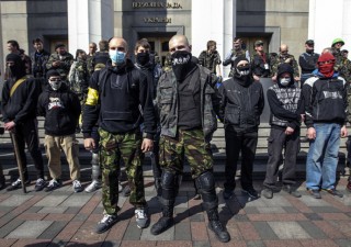 Members of the Ukrainian far-right radical group Right Sector