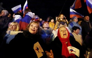Voters celebrate after Crimea's referendum