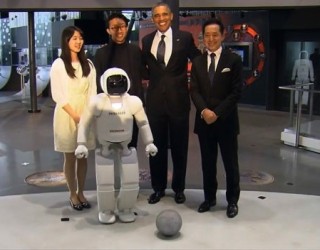Obama and robot played soccer