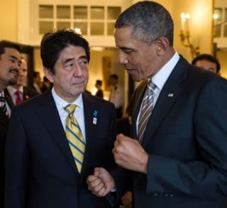 Japanese Prime Minister Shinzo Abe with President Obama in Washington