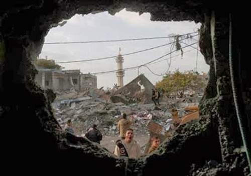 The U.S. condoned war zone of Gaza with omnipresent Israeli watchtower 