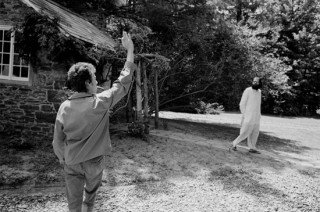 Dillon with Ginsberg, by the studio at the Woodstock house