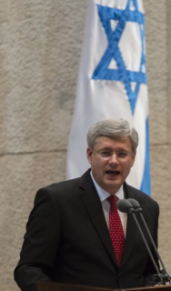 Harper addressing the Israeli Parliament, the Knesset, in Jerusalem in January 2014.