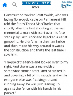Yet another conflicting account suggesting there were two masked figures, one who did not accompany the other when he entered the Centre Block.