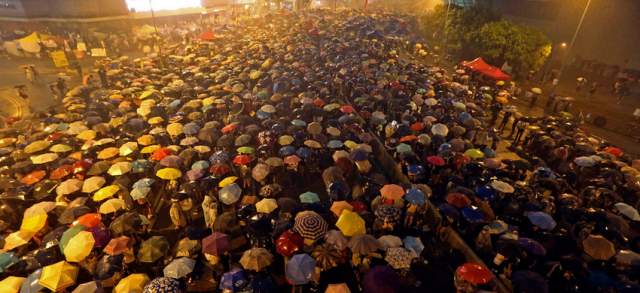 Hong Kong's Umbrella Revolution - the umbrellas came in handy when it rained on the march