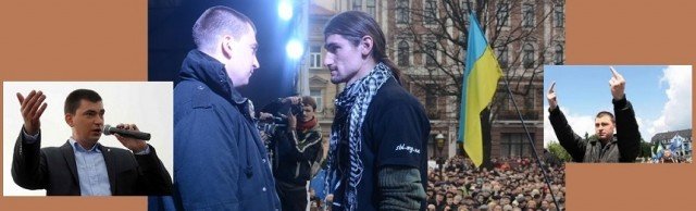Student organizers of a massive European integration rally tried to stop Svoboda leader Yury Mykhalchyshyn from addressing the protesters. Students insisted that the rally was a civic, not a political, event & tried to prevent Svoboda from speaking. Svoboda members managed to force their way to the mic & Mykhalchyshyn was able to begin to speak. He called students green-horns; finally, the students interrupted the speaker & banished him from the podium. 24 Nov. 2013.