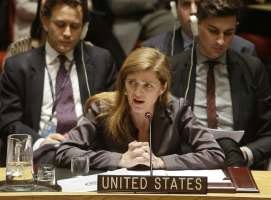 Samantha Power, the United States' ambassador to the United Nations speaks during a meeting of the U.N. Security Council Tuesday, Dec. 30, 2014