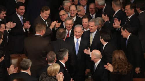 Netanyahu greeted by Congressional supporters