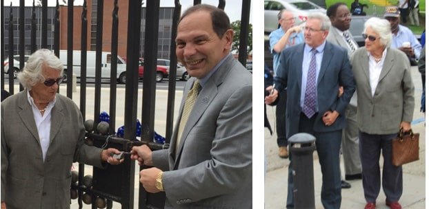 Photo by John Ismay KPCC Carolina Winston Barrie with Secretary McDonald and Vince Kane at the June 4th private opening of the VA front gates and Vince’s “welcome center” at Building 257.