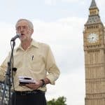 Jeremy Corbyn speaking at an anti-war event last year.