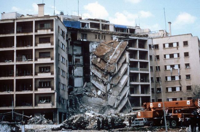 The damage done to the embassy building.
