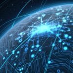 Planet With Illuminated Network And Light Trails